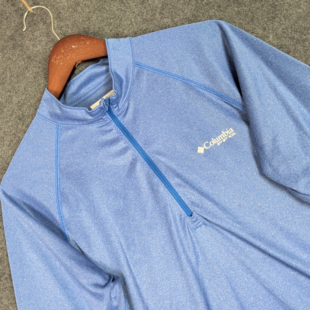Columbia PFG Terminal Tackle Quarter Zip Pullover Blue Mens Small UPF 50